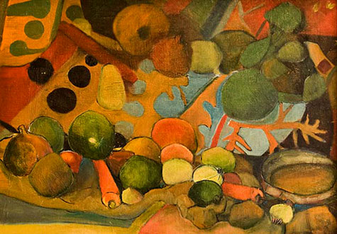 Still-Life-on-Sotho-Blanket-oil on cnavas Thijs-Nel