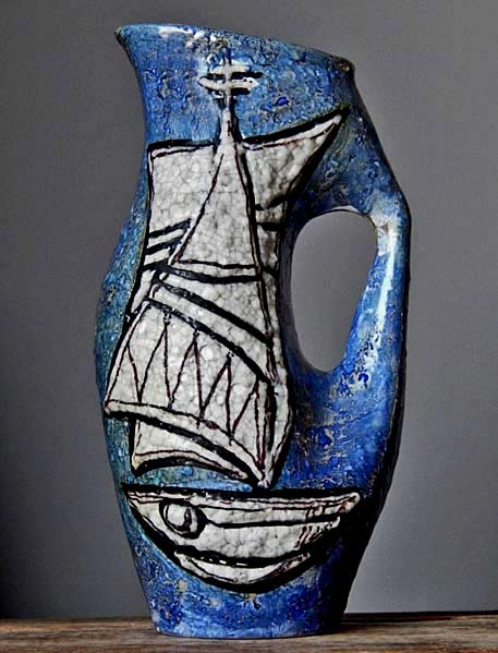 Vintage 60-70's Titano San Marino Vase Pitcher Italian Pottery Art Fat Lava