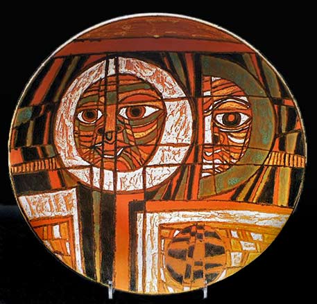Mid Century 16 inch plate - Tony Morris abstract face motifs