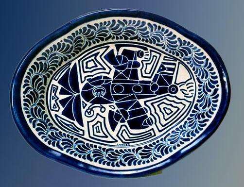 1997-Carlos-Luna-Irregular-Plate in blue and white