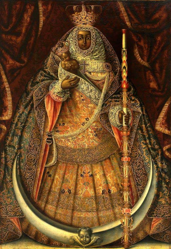 A-painting-of-the-statue-of-Our-Lady-of-Candelaria,-venerated-on-the-island-of-Tenerife-as-patroness-of-the-Canary-Islands