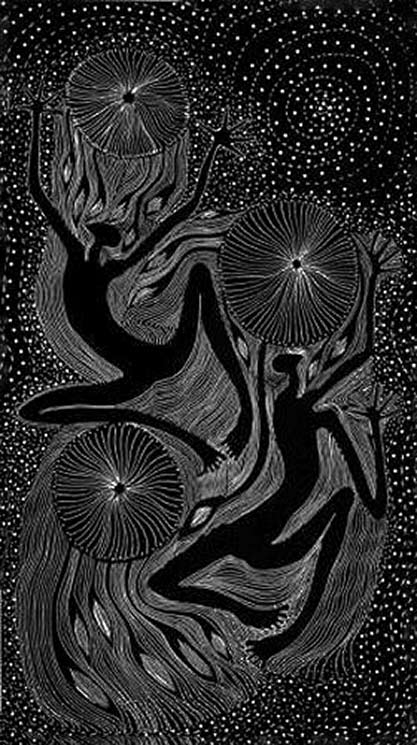 Aaron-Meeks-Irukandji II - black and white figure painting