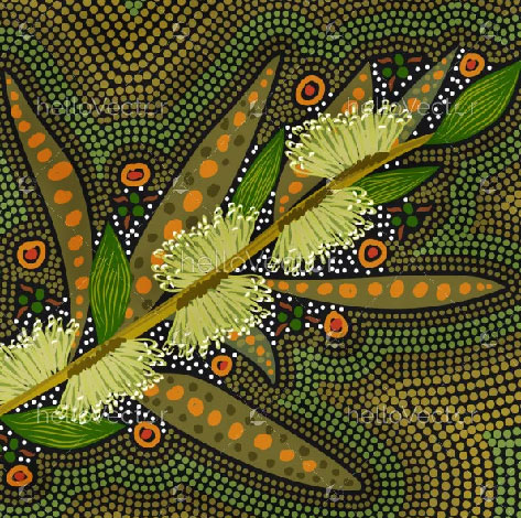 Aboriginal-dot-art-of-Australian-native-flower-hakea-sericea