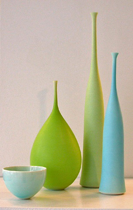 Sophie Cook contemporary vases in turquoise and lime green