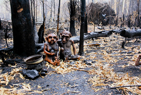 Bush fire at Bruno's sculpture garden