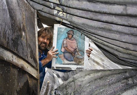 Aftermathll- Bruno Torf with surviving art from bushfire