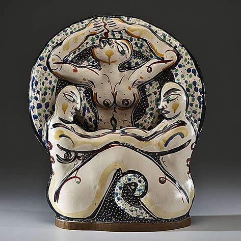 Sculpture of three naked females