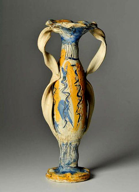 Tall, footed ceramic vase with ribbon handles – Alice Federico