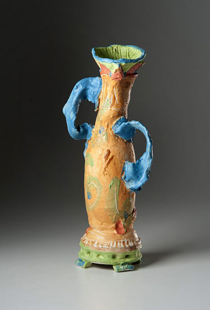 Skewed ceramic vase with blue handles - - Alice Federico