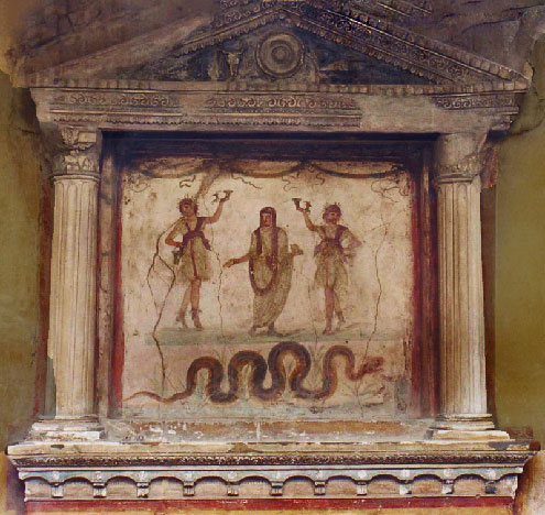 Altar at the Casa dei Vettii in Pompei. Larario