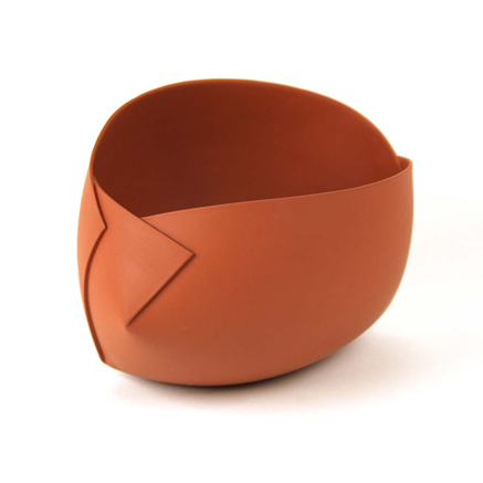 Ann Van Hoey burnt orange contemporary folded vessel