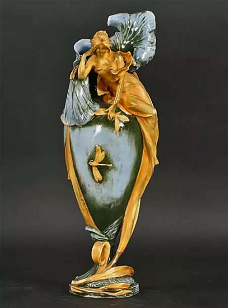 ANTIQUE-AUSTRIAN-ART-NOUVEAU-Iris female figurine vase
