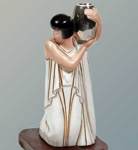 Argilor. Paris. Woman in the vase.-Circa 1925 1935.-Night-light-burner-perfumes-enamelled-porcelain-polychrome
