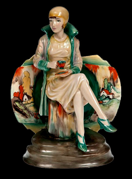 Art-Deco-'Afternoon-Tea seated lady -Clarice-Cliff-Colourway