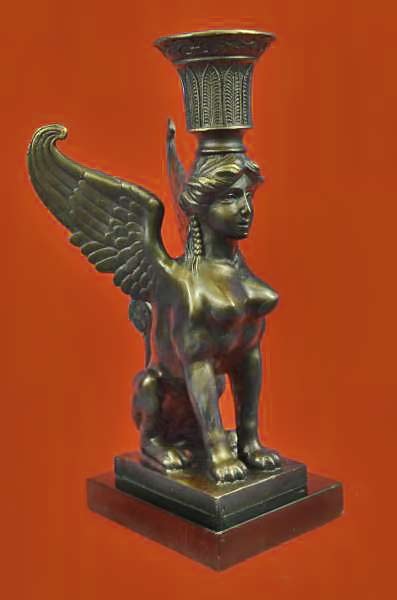 Art-Deco-Anniversary-Gift-Sphinx-Female-Egyptian-Lion-Candleholder-Bronze-Statue