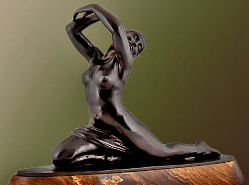 Art Deco Bronze Sculpture of a Nude by Lucien Alliot, 1930, France 1stDibs