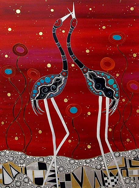 painting-by-Melanie-Hava---Brolga-Greetings-is-the-title-of-the-work--