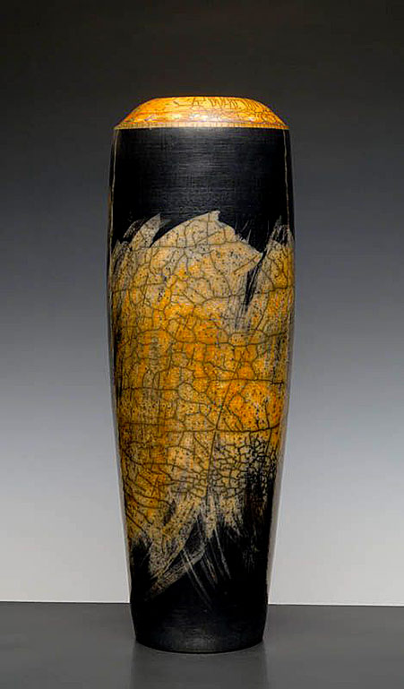 Yellow-vase-raku-pottery-Philippe-Buraud-ceramist
