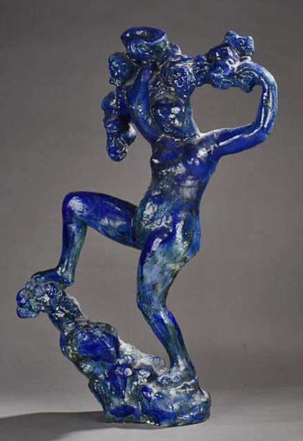 Blue statue of Bacchante with grapes' - a tribute to Bourdelle by Jean Mayodon