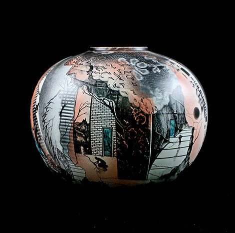 Barocco French contemporary globular vase  - J. Massard & R. Tarone