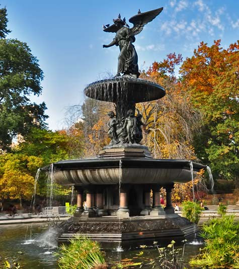 Bethesda-Fountain with an angel sculpture on its top, NY