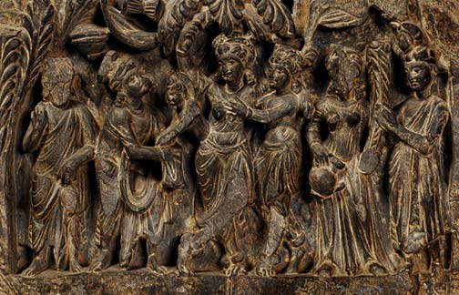 Birth of Buddha in Lumbini Sahri Bahlol, 2nd-3rd Century AD. Slate 