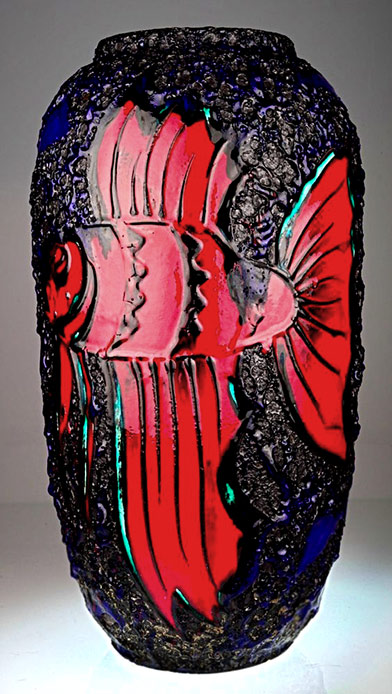 Bodenvase Scheurich 546-52 fat lava Keramik Vase with red fish