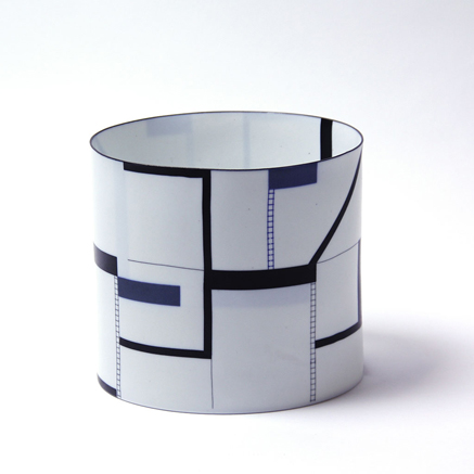 Bodil Manz-ceramic-cylindrical vessel with geometrical pattern decoration