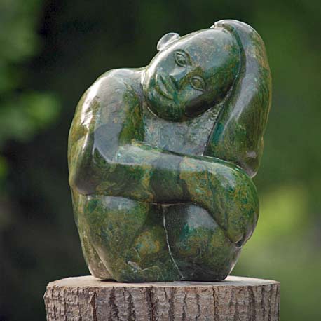 Boy-Dreaming-by-Sylvester-Mubayi - Green stone sculpture