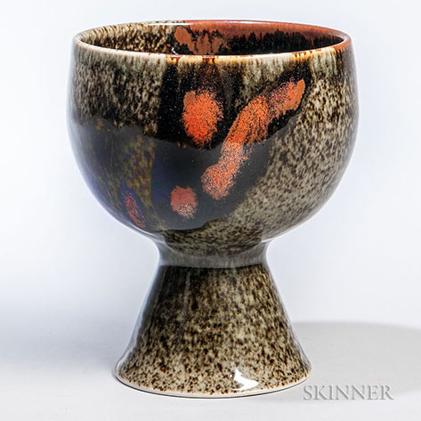 Brother Thomas Bezanson (1929-2007) ChaliceDark green celadon chalice with kaki and iron oxide glaze, ht. 6 38 in