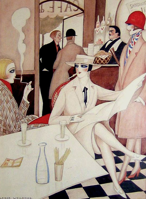 Café-by-Gerda-Wegener art deco watercolor
