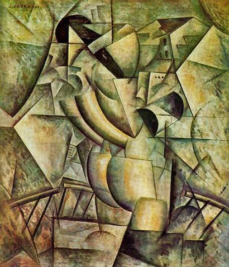 Carlo-Carra cubist abstract of a women on a balcony