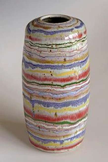 Chris-Barnes horizontal striped ceramic vessel