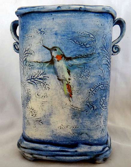 christine-williams-porcelain - vase with bird in flight