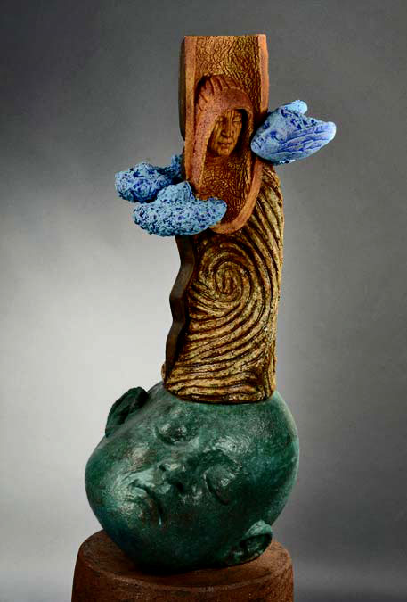 clayton_thiel_bigheads_Visitation Green head with shaman above