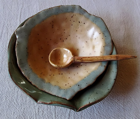 Dalya-Yohai-ceramic bowl dish and spoon with wooden handle