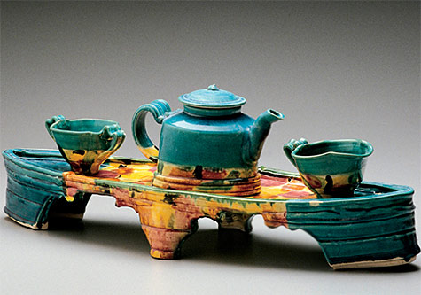 David Kordansky GalleryTea Ceremony - 4 Parts, 1984, glazed earthenware, epoxy resin, lacquer, paint, - Betty Woodman