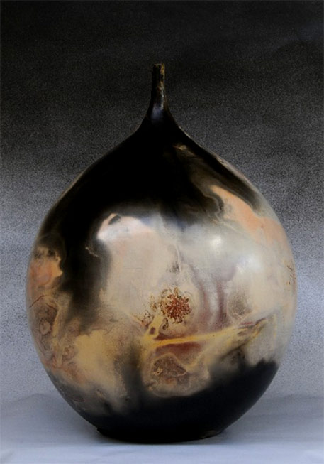 Donve-Branch-globular-pot pit fired raku finish