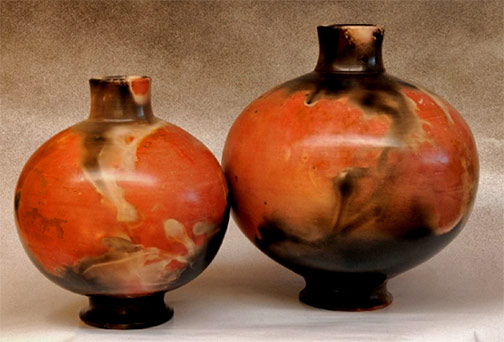 Two orange and black globular vessels - Donve BRanch