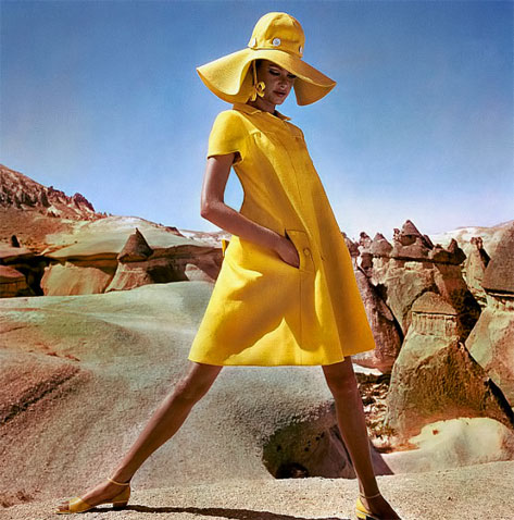 Editha-Dussler-in-bright-yellow-fly-front-linen-smock-by-Hannah-Troy--photo-by-Henry-Clarke--Goreme--Turkey--Vogue-1966---Flickr---Photo-Sharing-