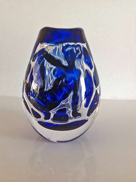 Edvin Öhrström Ariel Glass Vase,-circa 1958-glass vase with blue nude lady