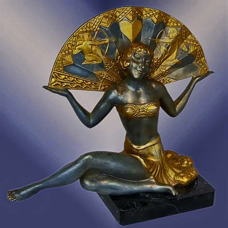 Egyptian-revival-statue---art-deco-lady-holding-a-large-fan
