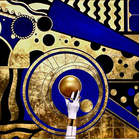 Elemental-as-a-Circle-or-a-Dot--Lina-Viktor Geometrical art in gold, black and blue