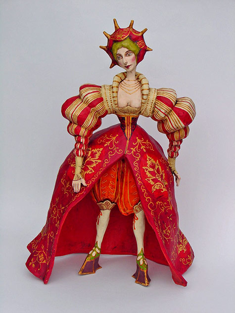 Red and gold Elizabeth paper mache sculpture -Mauricio Perez