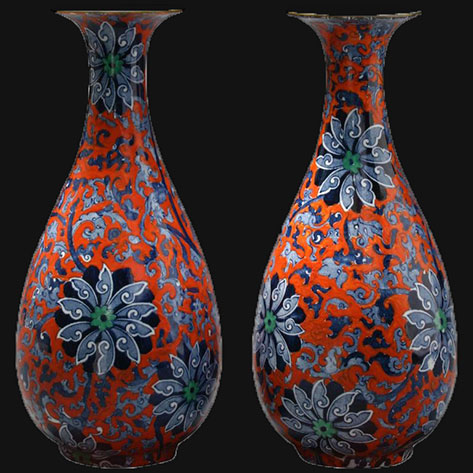 A pair of English Ironstone Vases in the Manner of Turkish Iznik Ware
