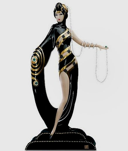 Erte-Art-Deco-fashion-sculpture Pearls and Emeralds porcelain figurine 