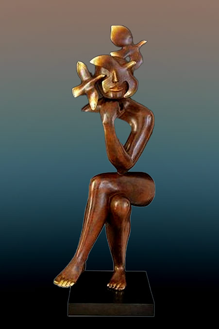 Etienne bronze sculpture - Esperance -- seated figure abstract