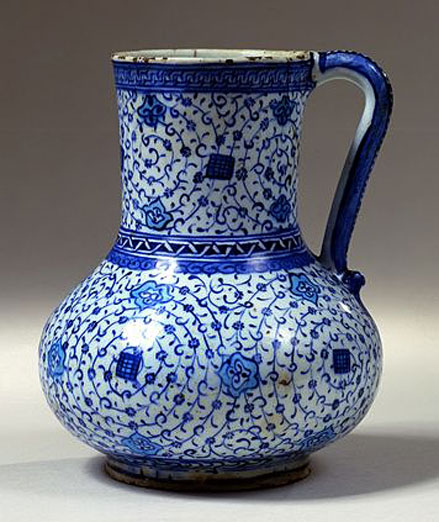 Blue and white Fritware-jug---Iznik,-Turkey;-c