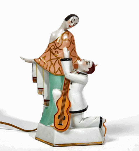 GERMAN.-The-singer-and-the-guitarist.-Circa-1925-1935.-Polychrome-porcelain-enameled-night-light