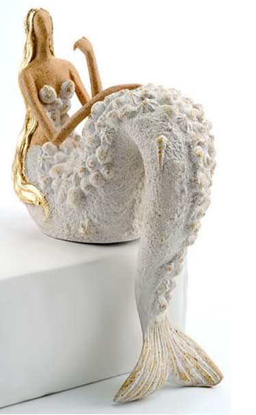 Decorative Mermaid Sculpture Figurine by HS white with flesh tone and gold highlights